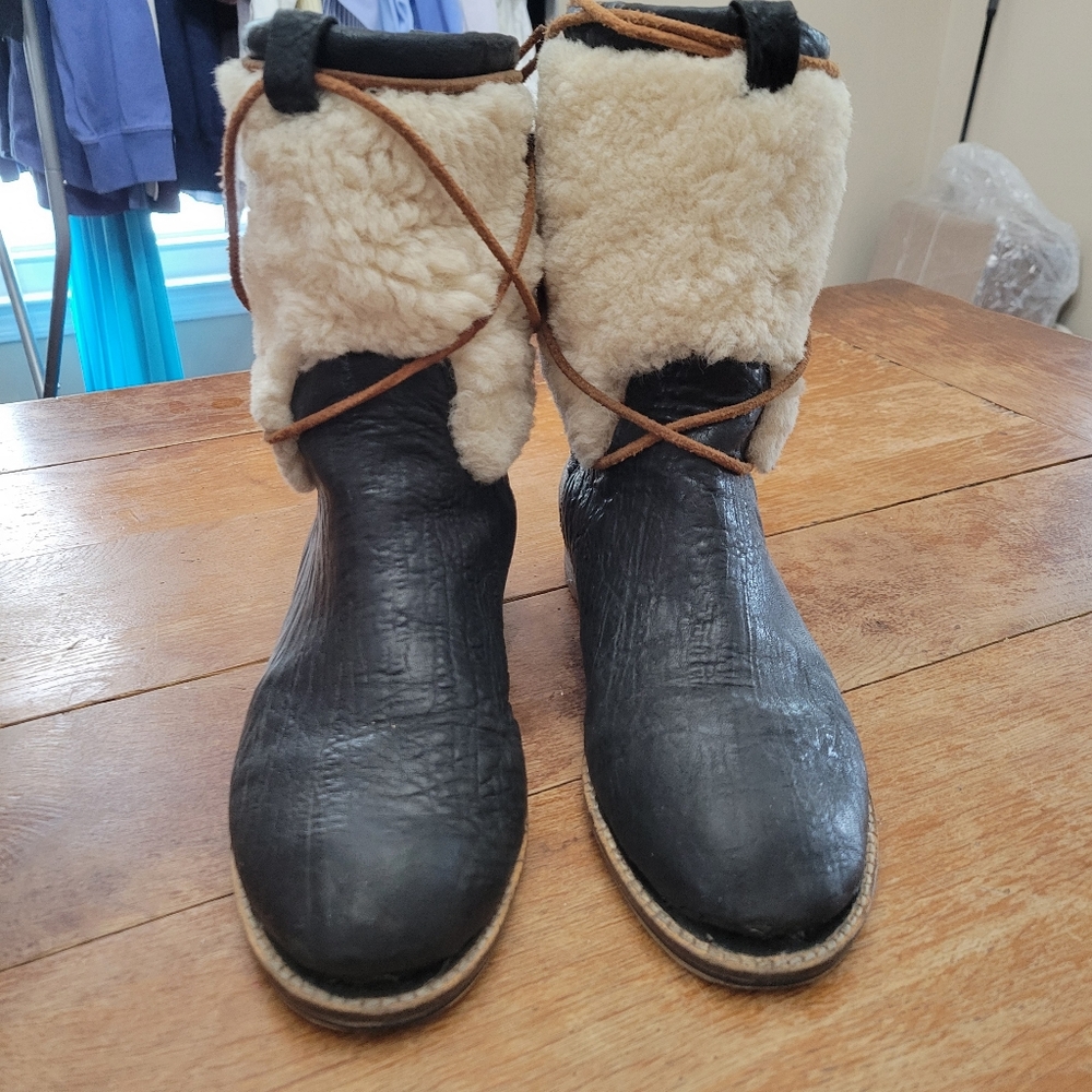 Matt Bernson Black and Cream Shearling Boots